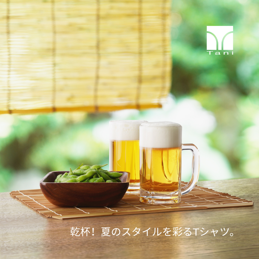 【受注会完売品】JAPAN CALF NATURAL DYED 製品染め　BBB 夏にぴったり！天然染めの「ビール」と「枝豆」Tシャツ | Tani